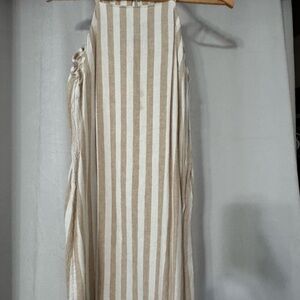 Striped Tan & White Sleeveless Linen Dress
